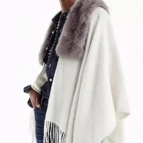 J. Crew Other - NWT-ONE SIZE-J.Crew Faux-shearling poncho - HTHR DUSK GREY